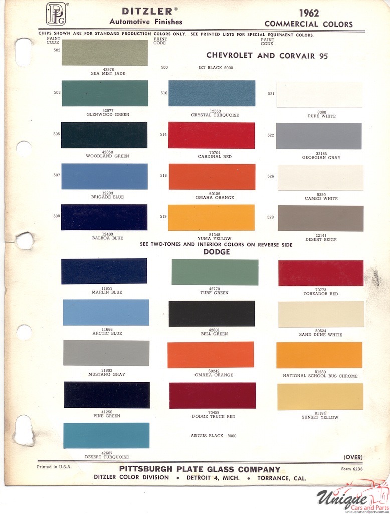 1962 Chevy Corvair Paint Charts PPG 1